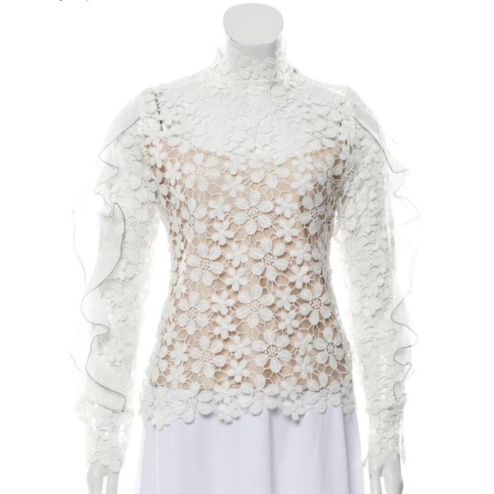 SELF-PORTRAIT Lace Accent Long Sleeve Top, Size S